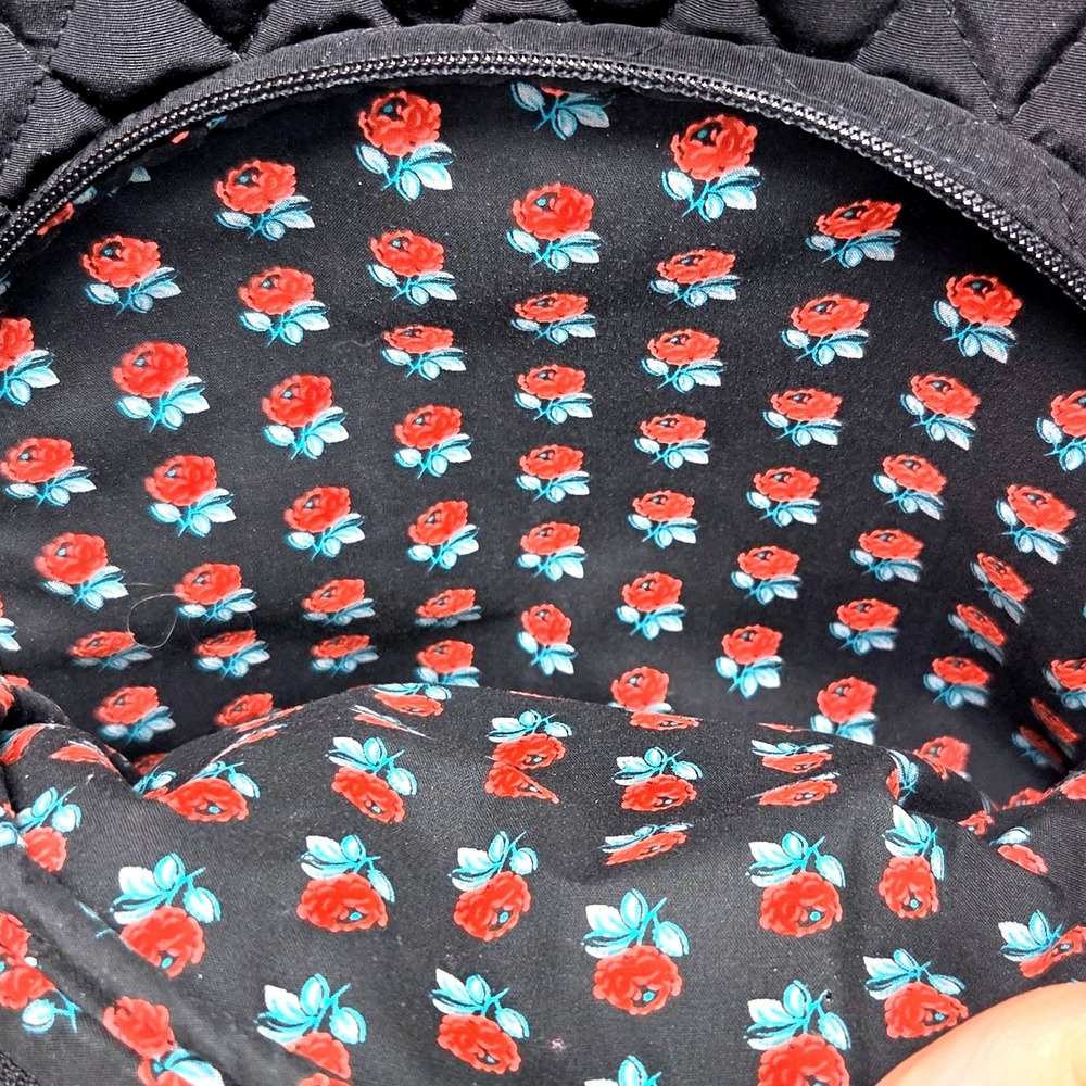 Vera Bradley Small Backpack Black Quilted Cotton Floral Lining Travel Bag EUC 75 - Picture 4 of 11